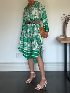 Green Printed Shirt Dress - Lightweight Women's Dress